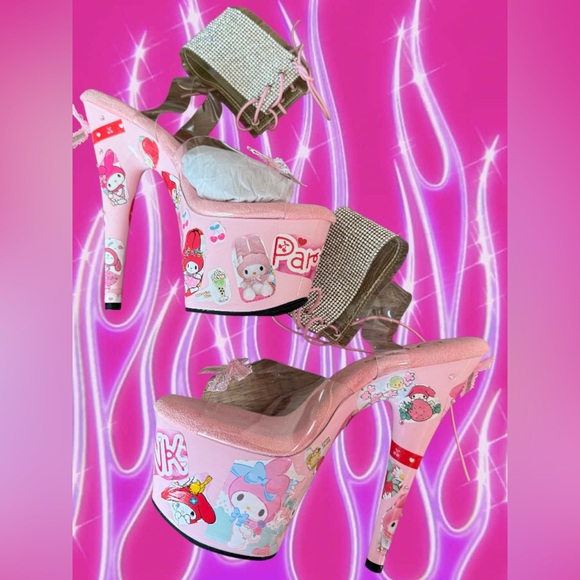 pleaser Shoes - My Melody Kawaii Coquette Pink Party Stripper Heels Pleaser Platforms NEW 8 Cute